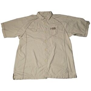 VTG INDIGO RED LUX INDUSTRIAL DENIM Men 3XL Khaki LINEN Blend  Button Shirt